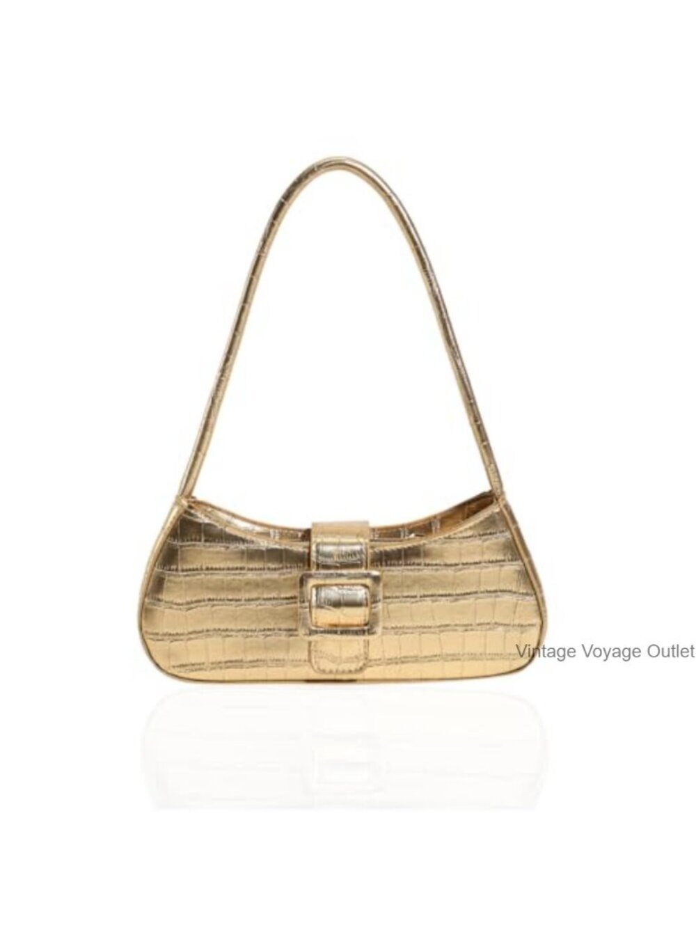 Small Shoulder Bag for Women, Metallic Crocodile Embossed PU Leather Top Handle